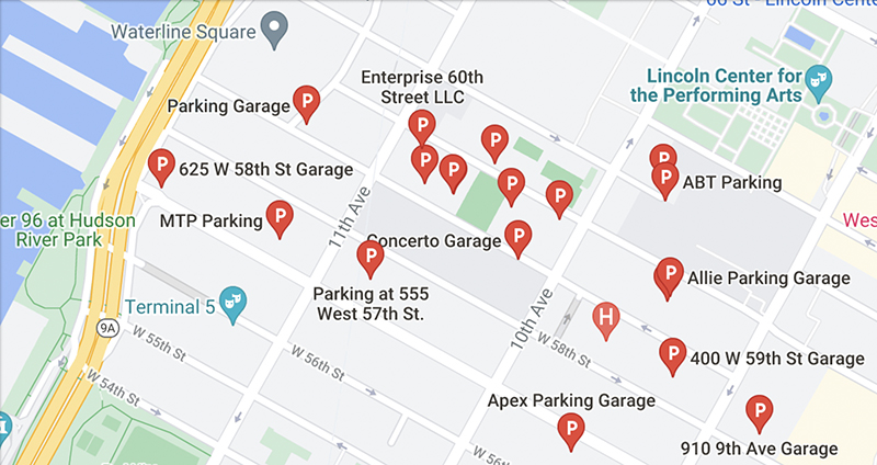 Google map of nearby parking garages